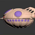 Futuristic Golden Aerospace Probe With Purple Circular Windows And Metallic Design