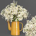 Yellow Kettle Vase With Fresh White Daisies On Gray Background