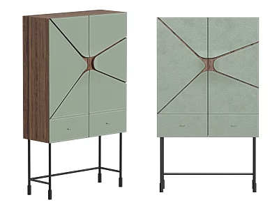 Modern Geometric Design Bookcase With Light Green And Wooden Finish Metal Legs 3d model