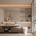 Modern Bathroom Interior With Double Vanity Large Mirror Shower Enclosure And Bathtub