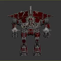 Red Armored Mecha Character With Heavy Metal Structure And Weaponized Arms 3d model