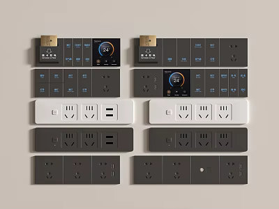 Sleek Modern Switch Panels With USB Ports Digital Display And Multiple Color Designs 3d model