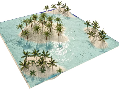 Tropical Garden Landscape With Water Features And Palm Trees On Sandy Islands 3d model