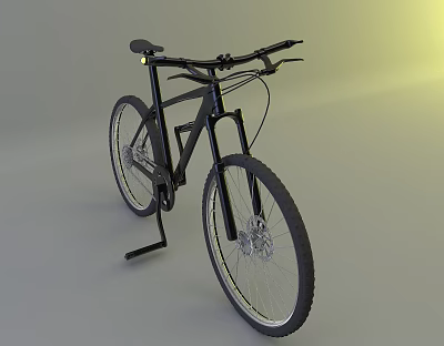 Black Mountain Bike with Sturdy Frame Large Tires Disc Brakes and Kickstand 3d model