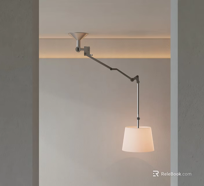 Modern Adjustable Floor Lamp With Metal Arm And White Lampshade In Minimalist Interior 3d model 