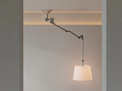 Modern Adjustable Floor Lamp With Metal Arm And White Lampshade In Minimalist Interior 3d model