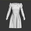 Elegant White Dress With Puffed Sleeves Double Breasted Buttons And Embroidery Details