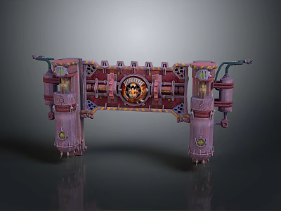 Rustic Wooden And Stone Decorative Archway With Vintage Mechanical Details And Pillars 3d model