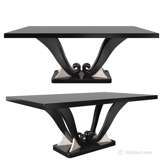Sleek Black Coffee Table With Curved Legs And Metal Accent Base Design 3d model 
