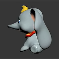 Cute Dumbo Plush Toy With Big Pink Ears Yellow Hat And Red Collar