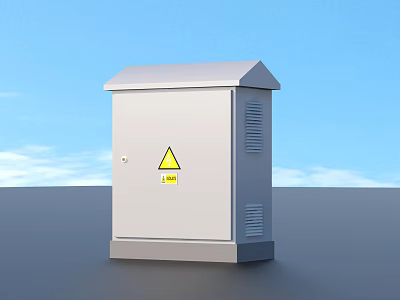 Outdoor Industrial Electrical Equipment Cabinet With Gray Finish Ventilation Vents And Warning Sign 3d model