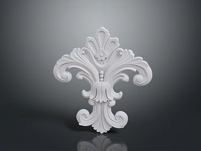 Ornate White Decorative Relief Element With Intricate Scroll Patterns And Symmetrical Design 3d model