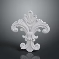 Ornate White Decorative Relief Element With Intricate Scroll Patterns And Symmetrical Design 3d model