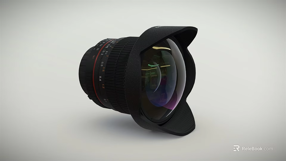 Professional Digital Camera Lens With Black Body Red Scale Markings And Wide Angle Design 3d model 