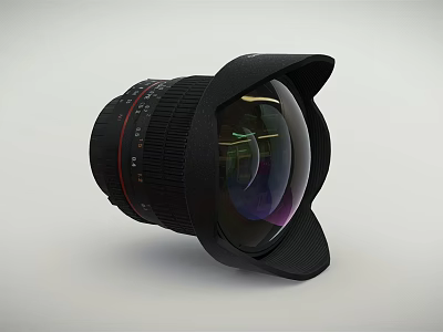 Professional Digital Camera Lens With Black Body Red Scale Markings And Wide Angle Design 3d model