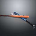 Baseball Sports Equipment With Wooden Bat Blue Bat And White Baseball