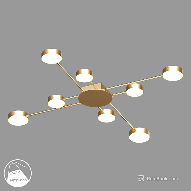Elegant Golden Modern Ceiling Light With Multiple Arms And Round Lampshades 3d model 