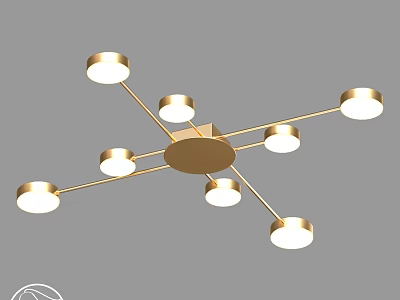 Elegant Golden Modern Ceiling Light With Multiple Arms And Round Lampshades 3d model
