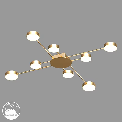Elegant Golden Modern Ceiling Light With Multiple Arms And Round Lampshades 3d model