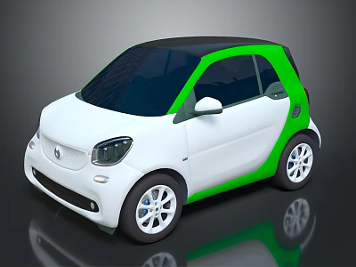 White And Green Compact Car With Black Roof Modern Design And Reflective Surface 3d model