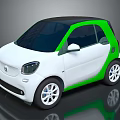 White And Green Compact Car With Black Roof Modern Design And Reflective Surface