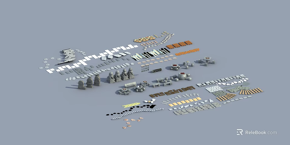 Assorted Stone and Wood Materials for Building Decoration and Craft Projects 3d model