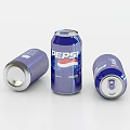 Pepsi Cola Three Blue Cans Standing Lying With Logo Refreshing Carbonated Soft Drink 3d model