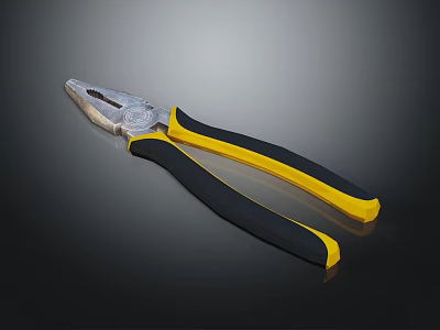 Durable Combination Pliers Hardware Tool with Yellow Black Ergonomic Handles and Metal Jaws 3d model