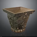 Intricate Metal Sculpture Carving Square Vase With Detailed Hollow Patterns And Ornate Base