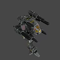 Futuristic Battle Mech With Armored Body Multiple Cannons And Glowing Yellow Red Lights