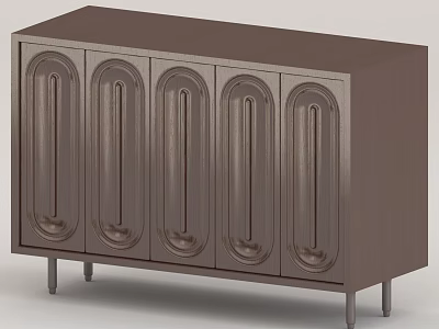 Modern Dark Brown Shoe Cabinet With Oval Panel Doors And Slim Metal Legs 3d model