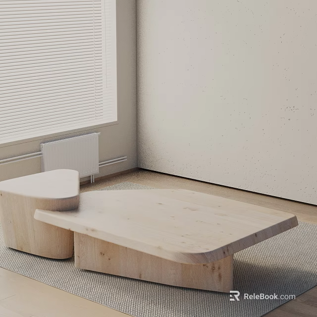 Minimalist Living Room Sofa And Coffee Table Set With Natural Wood Finish And Soft Carpet 3d model 