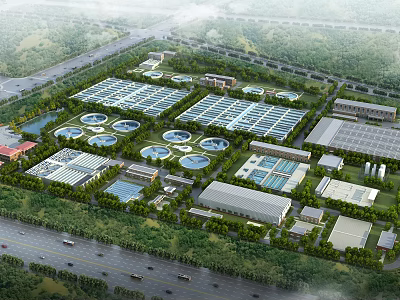 Large Industrial Factory Complex Featuring Multiple Connected Buildings Surrounding Greenery Roads And Organized Layout 3d model