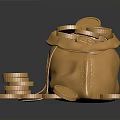 Shiny Golden Money Bag With Scattered Gold Coins Inside And Around