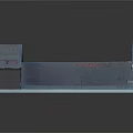 Skateboard Ramp Structure With Blue Railings And Red Graffiti On Gray Surface