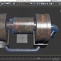 Rustic Industrial Metal Equipment Featuring Cylindrical Body Square Base And Pipe Connections