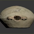 Handcrafted Stone Artifact Featuring Cracked Surface And Central Hole On Grey Background 3d model