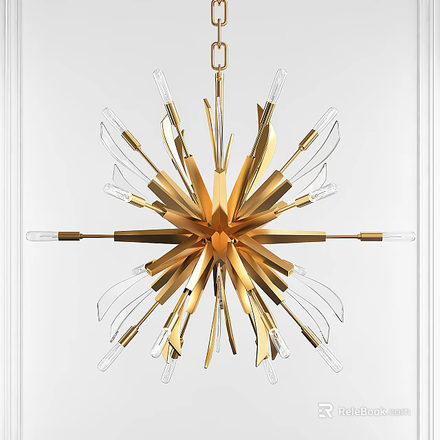 Elegant Modern Gold Starburst Chandelier With Transparent Crystal Arms And Metal Frame Design 3d model 