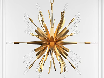 Elegant Modern Gold Starburst Chandelier With Transparent Crystal Arms And Metal Frame Design 3d model
