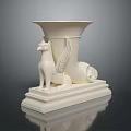 White Classical Garden Ornament With Winged Cat Sculpture And Pedestal Base