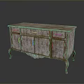 Classic Vintage Wooden Cabinet With Distressed Finish Drawers Doors And Curved Legs
