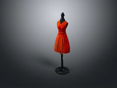 Orange Sleeveless V Neck Dress On Black Mannequin With Cinched Waist Design 3d model