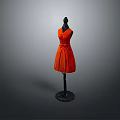 Orange Sleeveless V Neck Dress On Black Mannequin With Cinched Waist Design