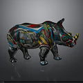 Colorful Rhinoceros Sculpture With Intricate Decorative Patterns And Vibrant Hues