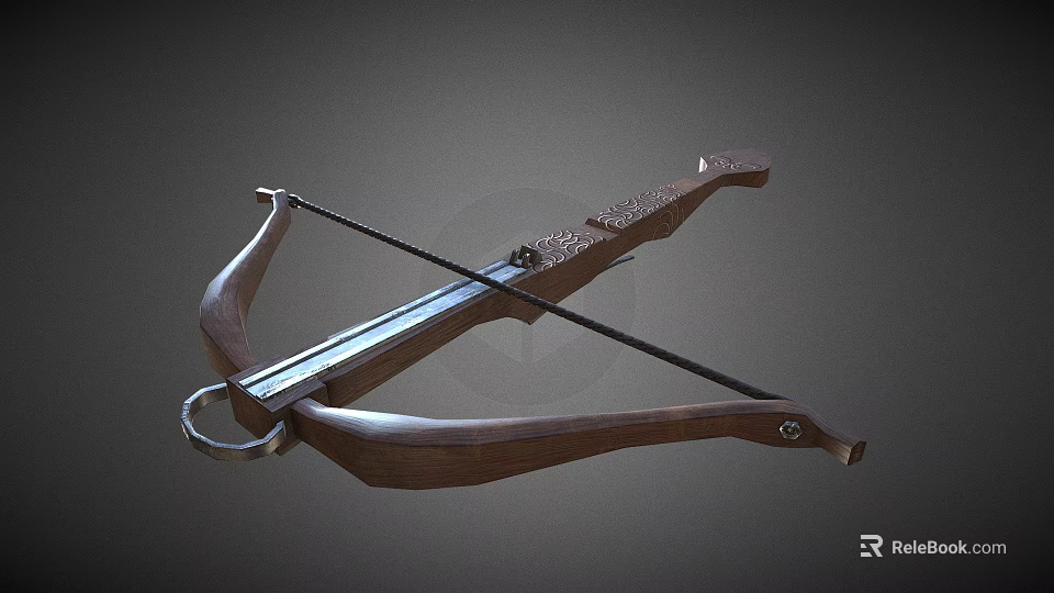 Vintage Wooden Crossbow With Classic Design Metal Body And Carved Details 3d model 