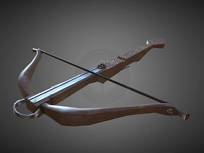 Vintage Wooden Crossbow With Classic Design Metal Body And Carved Details 3d model