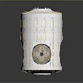 Cylindrical Industrial Device With White Casing Circular Components Yellow Strips And Metallic Parts