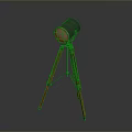Vintage Tripod Spotlight With Wooden Legs And Illuminated Metal Head