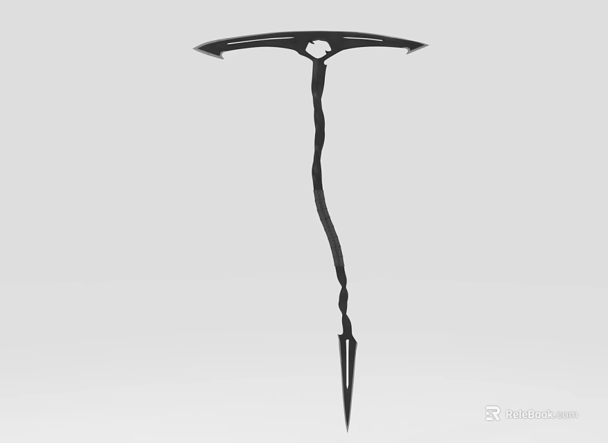 Black Metal Ice Axe With Curved Handle And Sharp Points For Climbing 3d model 