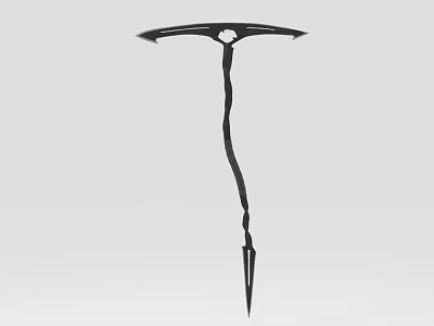 Black Metal Ice Axe With Curved Handle And Sharp Points For Climbing 3d model